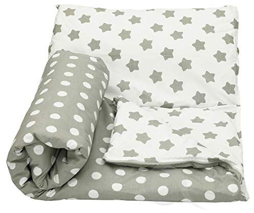 OLO Olobaby Reversible Cot Duvet/Quilt Cover and Pillowcase Set 2 pcs 100% COTTON (LG grey star on white/spotty, 150 x 120 cm)