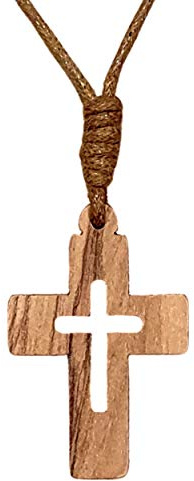 Ampals,Collier Marron avec Croix Bois Olivier Authentique fait main à Jérusalem,Boite Kraft Cordon Jute,Cadeau Noël,Baptême, Communion,Fête Chrétienne,Anniversaire,Protection voiture, Maison,Bien-Etre