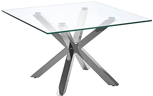 Beliani Table Basse Carrée 70 x 70 cm cm avec Plateau en Verre et Pieds Argentés Glamour et Tendance pour Salon Moderne et Tendance