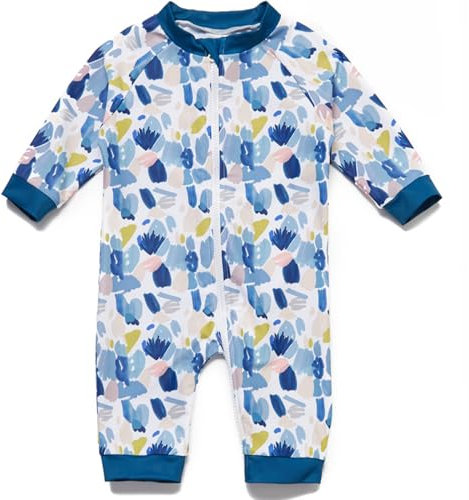 BONVERANO Traje baño bebé protección Solar UPF 50+ Cierre Cremallera Largo Completo (Rayar, 3-6 Meses)