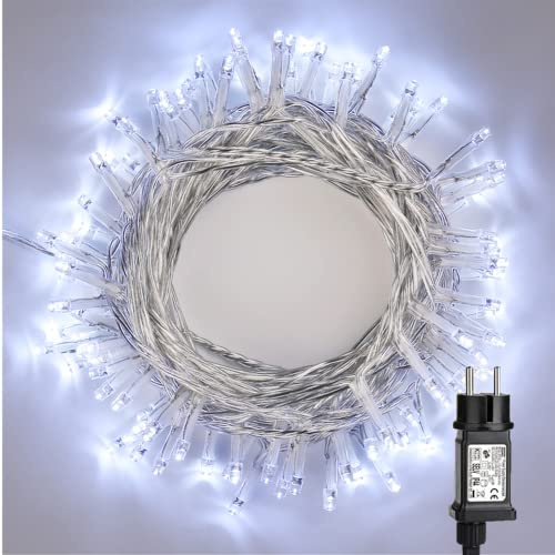 Guirlande Lumineuses Noël Intérieur 10M 100 LED Electrique Sapin de Noël Lumières Extérieure 8 Modes Etanche Lumières Décorative pour Mariage Fête Maison Jardin Chambre Nouvel An, Blanc Froid