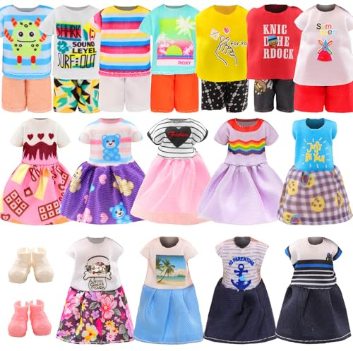Miunana 3 Vestidos + 2 Prendas + 2 Pantalón + 2 PCS Zapatis para Muñeca De 6 Pulgadas Niña
