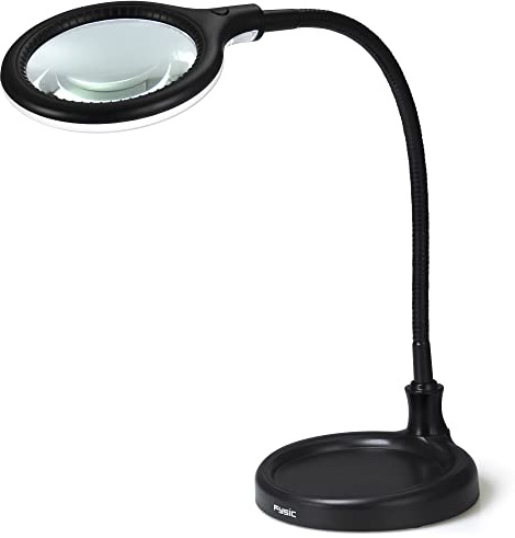 Fysic FL-25LED - Lupenlampe - Tischlupe mit Licht LED - Tischlampe mit Lupe - für Handwerkliche Arbeiten Lesen,Nähen,Hobbys,Arbeit,Sehschwäche - Schwarz