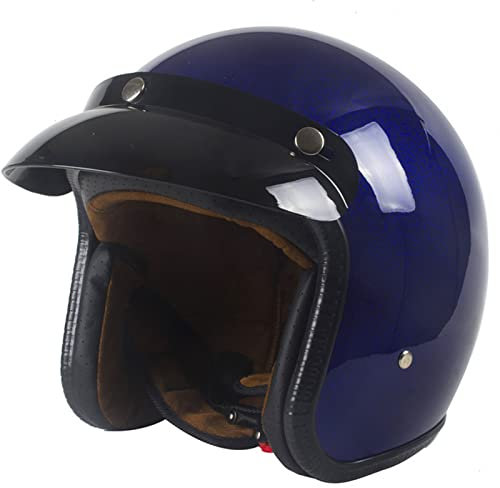 DXDRT Vintage Open Face Motorradhelm, Retro 3/4 Half Shell Jet Vespa Helm, DOT/ECE Genehmigt Erwachsene Männer Frauen Straße Shiny Moped Roller Motorrad Sommer Helm,Blau,XXL