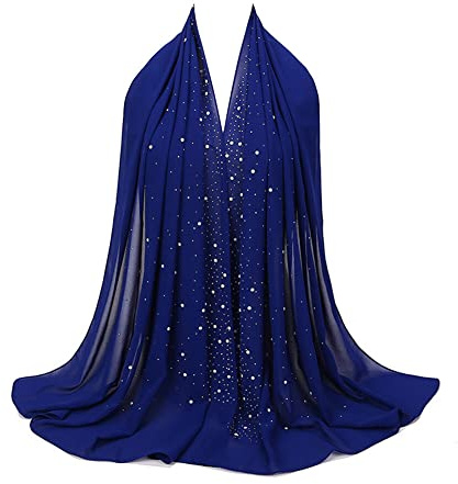 Damen Muslim Hijab Kopftuch Schal,Glitzer Chiffon Moderne islamische Kopftücher Stretch-Turban Einfarbiger Indische Turban-Hüte Wrap Langer Schal Wickelschal für muslimische Frauen Hijab,Blau #1