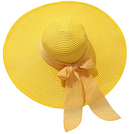 Chapeau de plage pour femme - Chapeau de soleil - Casquette de pêcheur - Respirante - Avec assouplissant - Lavable en machine, jaune, taille unique