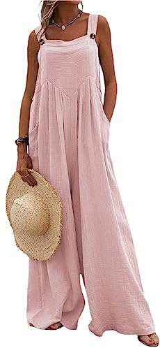Siyova Women 's Overalls with Pockets Summer Solid Color Sleeveless Jumpsuits for Women Playsuit Casual Button Wide Leg Oversized Dungarees