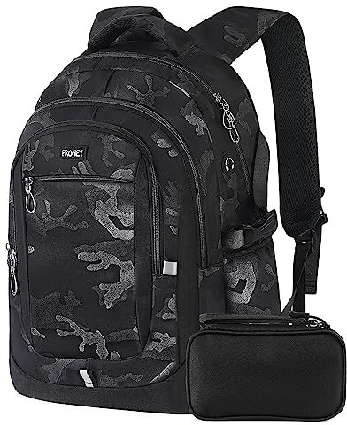 Schulrucksack Teenager Jungen Schulranzen Rucksack Herren 17.3 Zoll Laptop Schwarz Ergonomie Tagesrucksack Schule Schultaschen Daypack Rucksäcke für Reise Universität Jungs Wasserdicht Groß 48CM