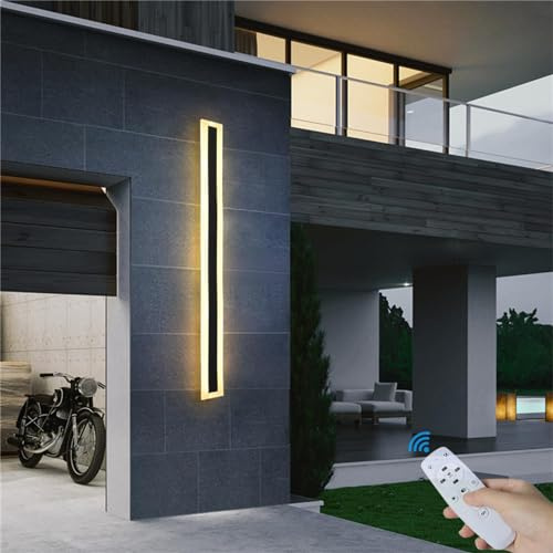 TZSMUM 3 Color Dimmbar Lange Wandleuchte mit Fernbedienung Aussen Wandlampe Villa Schwarze Innen Moderne Aussenleuchten LED Wasserdicht IP65 Aussenlampe Gärten Terrassenbeleuchtung (100CM,Dimmbar)