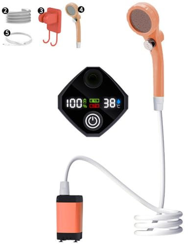 Ailgely Tragbare Camping-Duschpumpe, Mobile Duschen Set mit Wiederaufladbarem 9000mAh Akku, elektrische Duschpumpe mit intelligenter Digitalanzeige für Wandern, Camping, Reisen, Strand, Haustier