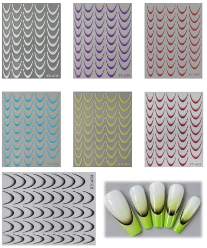 7 PCS Feuilles French Tip Stickers Ongles Nail Art, Film pour Ongles Autoadhésif, Feuilles Autocollants Ongles Autoadhésif, Design Manucure