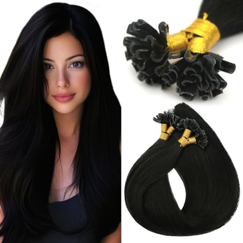 VINBAO U Tip Keratin Echthaar Extensions Bonding Echthaar, 50s 40g 40cm Schwarz, U Tip Hair Extensions Echthaar Bondings Echthaar 16zoll U Tip #1