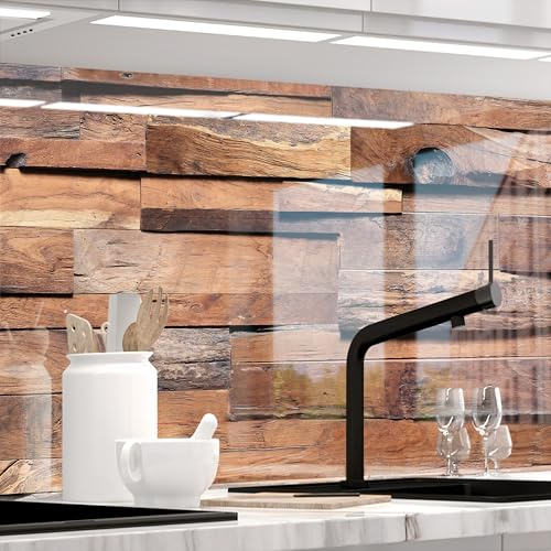 STICKERPROFIS Küchenrückwand Spritzschutz selbstklebend, Glas Optik, versteift, alle Untergründe, 1.8mm Rückwand für Küche, IRISH WOOD (Premium) 60 x 500cm