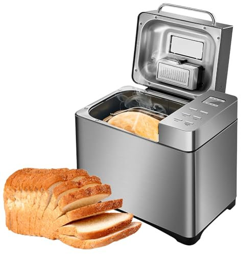 DDNGEJ Machine à Pain 650 W avec Distributeur de Fruits et Noix - 17 menus, minuterie de 15 Heures, Pain français Complet, Confiture, Yaourt, gâteau, Riz Gluant