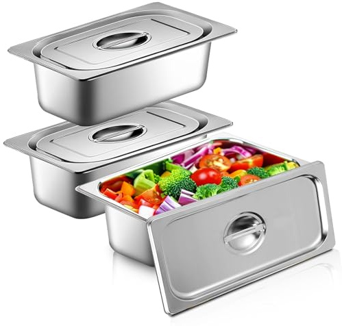 Panierschalen set 3-teilig Edelstahl behälter Set,32.5 x 17.5 x 6.5cm Breading Set for Chops,Gastronorm Containers Stainless Steel with Lid, Cutlets Meat Fish Metal Breading Road Rectangular(silbrig2)