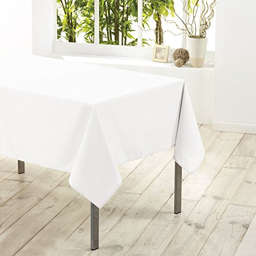 Douceur d'Intérieur - 1720218, Tischdecke Rechteckige, 140 X 300 cm, Essentiel, Polyester Unifarben, Weiss, 1er Pack, Weiß