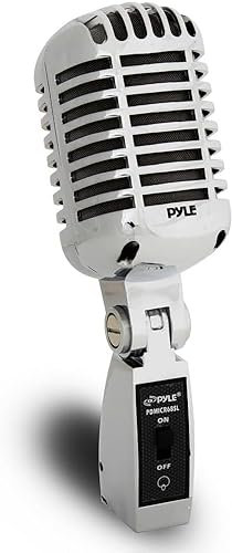 Pyle Retro Dynamic Microphone, Classic Vintage Style Vocal Microphones, Cardioid XLR Mic, Universal Stand Compatible, Wired Radio Mics, for Live Performance, Studio Recording, Podcast, Karaoke