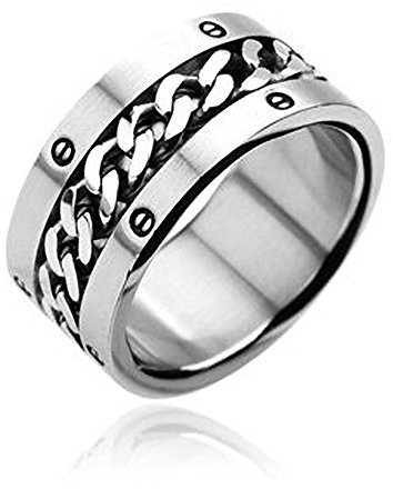 Autiga Herren Damen Edelstahl Ring Silber Gold Ketten Inlay Kettenring Drehring Spinner Silber 70 - Ø 22,20 mm