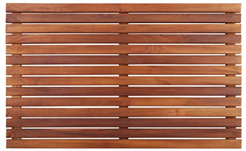 Nordic Style Premium Teak Shower and Bath Mat for Indoor and Outdoor Use - Non-Slip Wooden Platform for Spa, Sauna, Pool, Hot Tub - Flooring Decor and Protector (31.4 x 19.6, OiIed Finish)