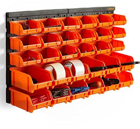 VonHaus 30 Pcs Wall Mount Storage Organiser Bin Panel Rack - DIY Tool Bits Boxes