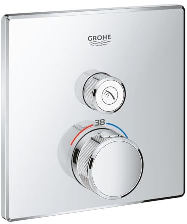 GROHE Grohtherm Smartcontrol - Thermostat mit 1 Absperrventil (Sicherheitssperre bei 38°C, eingebaute Rückflussverhinderer und Schmutzfangsiebe), chrom, 29123000
