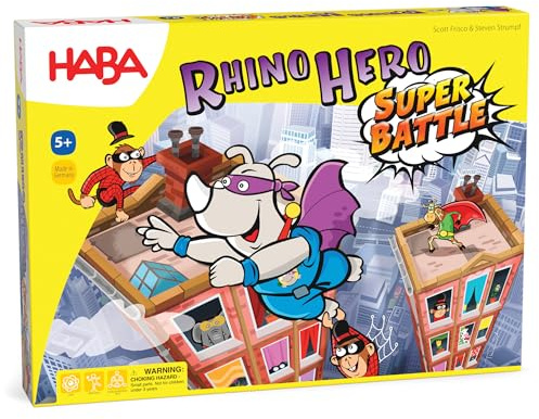 HABA Rhino Hero Super Battle - Exciting 3D Stacking Board Game for Kids & Adults, Fun Family Games, Stacking Card Games for Kids, Made in Germany