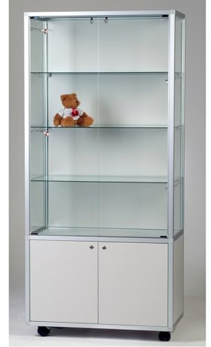 MHN Glasvitrine T 41,5 x B 78 x H 183 cm - breite Ausstellungs-Vitrine mit Unterschrank abschließbar - Glas Vitrinenschrank - Spiegel-Rückwand - ohne Beleuchtung
