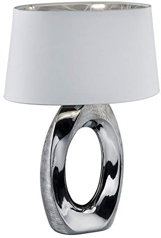 Reality Leuchten Taba R50521089 Tischleuchte, Keramik, Stoffschirm Weiß/Silberfarbig, Höhe 52cm