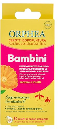 Orphea - 30 Cerotti Dopopuntura Bambini, Effetto Lenitivo e Sollievo Immediato, Senza Alcool e Ammmoniaca, Con Vitamina E - 30 Cerotti ad Azione Prolungata