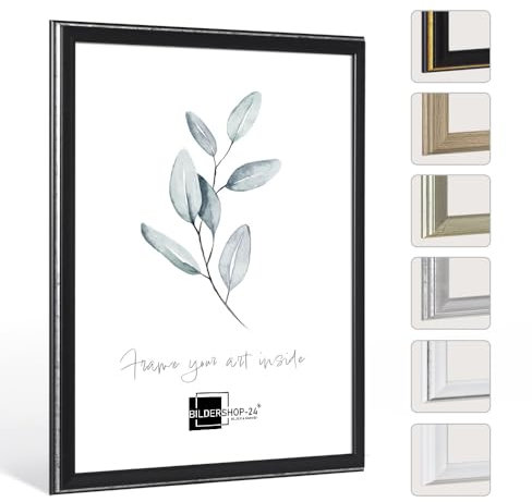 Bildershop-24 Bilderrahmen Barockrahmen Kalypso 33 X 70 cm Schwarz Silberglanz Antik Farbe und Größe wählbar