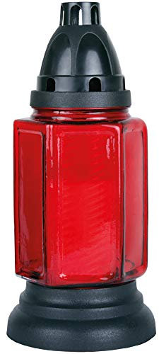 HS Candle Lampe funéraire en verre avec bougie de recharge Rouge env. 24 cm