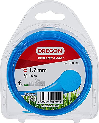 Fil de débroussailleuse Oregon Bleu Rond 1.7mm, Coupe-bordures, entretien des pelouses, parterres de fleurs, jardin, Fil nylon résistant, compatible avec modèles standards, 1.7mm x 15m (69-350-BL)