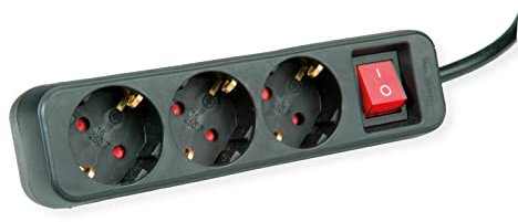 ROLINE Regleta de enchufes de 3 Hojas con Interruptor, Negro, 10 m