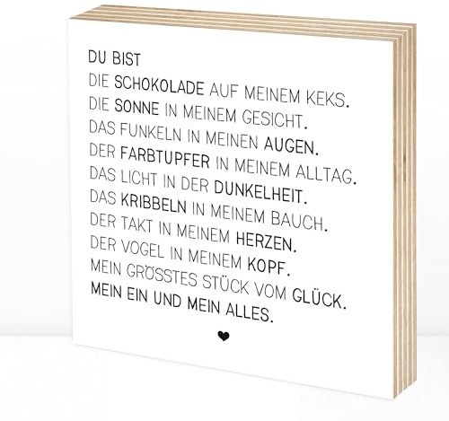 Wunderpixel® Holzbild Du bist Mein EIN und Alles - Liebeserklärung - 15x15x2cm zum Hinstellen Aufhängen, Spruch - schwarz-weißes Holz-Schild Bild Aufsteller Deko im Büro Wohnung Geschenk Jahrestag