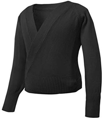 XueXian dam långärmad balett topp Wickeljacka pullover stickad jacka Bolero Top Cardigan övre delar (svart)