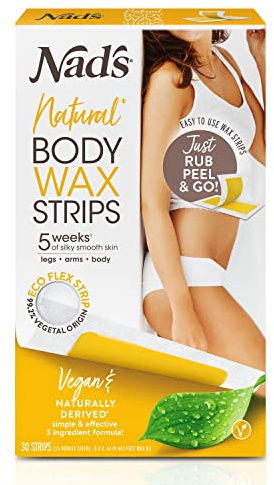 Nad's Body Wax Strips - Natural All Skin Types - Wax Hair Removal For Women - At Home Waxing Kit With 30 Body Waxing Strips & Post Wax Oil, .0, 1.0 Count