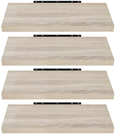 EUGAD Wandregal Wandboard Buchregal Hängeregal, 60cm Eiche, MDF 4er | Geeignet für die Montage in Wohn-, Schlaf- und Badezimmern, Fluren sowie Küchen