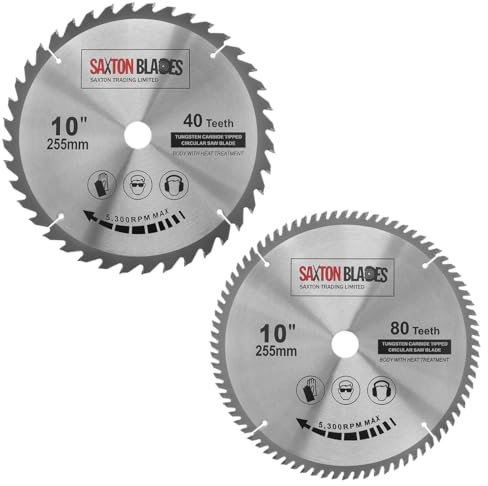 Saxton TCT Circular Wood Mitre Saw Blades 255mm x 40 & 80T x 25.4mm Bore fits Evolution Rage Saws (Pack of 2)