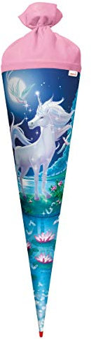 ROTH Schultüte groß Mondschein-Einhorn 70 cm - Glitter - rund Rot(h)-Spitze Filzverschluss - Zuckertüte Glitzer