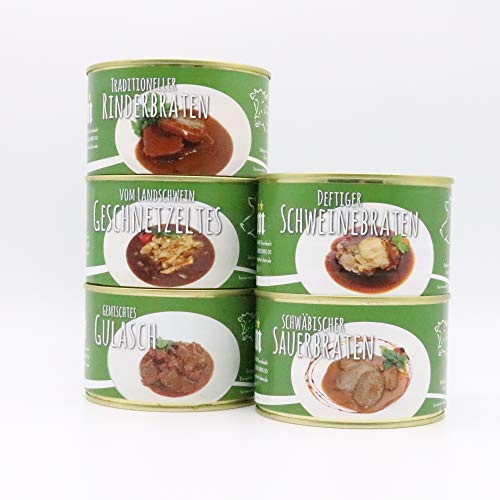 Konserven Probier Paket DIEM (Rinderbraten, gemischtes Gulasch, Sauerbraten, Schweinebraten, Schweine Geschnetzeltes) 5 x 400g Konserve - BRATEN PAKET
