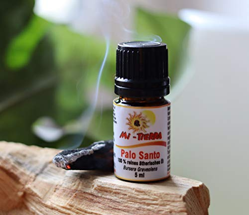 Mi-Tierra Premium Palo Santo Öl 5ml - Heiliges Holz Bursera Graveolens Zertifiziert Original aus Peru - Räucherwerk gespalten Weihrauch Holy Wood - 100% Natur - ca 6x Stück (100g) (5ml)