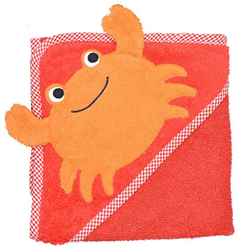 Kapuzenhandtuch mit Motiv Krabbe in rot - kuschelig weich und warm - aus 100% Bio-Baumwolle
