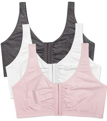 Fruit of the Loom Womens Front Close Builtup Sports Bra, Blushing Rose/Charcoal/White 3-Pack, 38