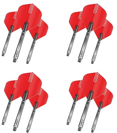 RED DRAGON Dart Flights and Schäfte (Stems) Combo Set - Red Hardcore Flights & VRX Black Schäfte