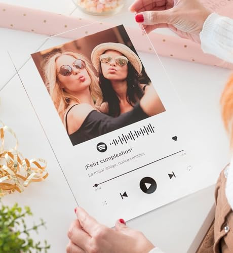 Transparent Gift Placa Spotify Personalizada con Foto y Canción M - Regalos Personalizados para Amigos, Parejas y Familiares - Regalos Originales de Cumpleaños, San Valentín y Navidad.