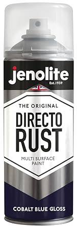 JENOLITE Directorust Glänzende Sprühfarbe | KOBALTBLAU | 400ml | Spraydosen Sprühfarbe DIY | Mehrere Oberflächen Glanzfarbe: Holz, Metall, Kunststoff, Keramik, verrostete Oberflächen | RAL5013