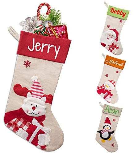 BYWEXCLESD Weihnachtsstrumpf Kamin Personalisiert mit Namen Personalisierte Christbaumschmuck Familie Kinder Junge Mädchen