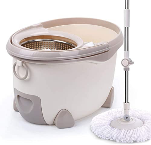 JINHH Secchio Rotante mocio 360 ° autostrizzante e testine mocio in Microfibra Lavabili in Lavatrice - Kit Facile da Usare e da riporre più 4 testine mocio