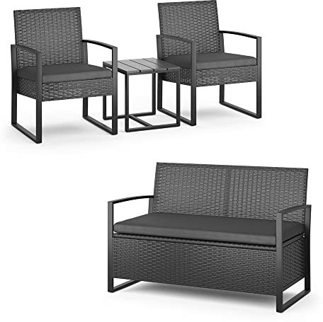 ok-living Gartenmöbel-Set, Anthrazit, 4 Teile