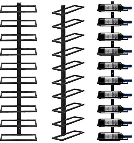 HUOLE Étagère à vin en métal Noir pour 10 Bouteilles, Porte-Bouteilles, Support de Rangement en métal Noir, Montage Mural pour 10 Bouteilles, Support Mural, étagère Suspendue
